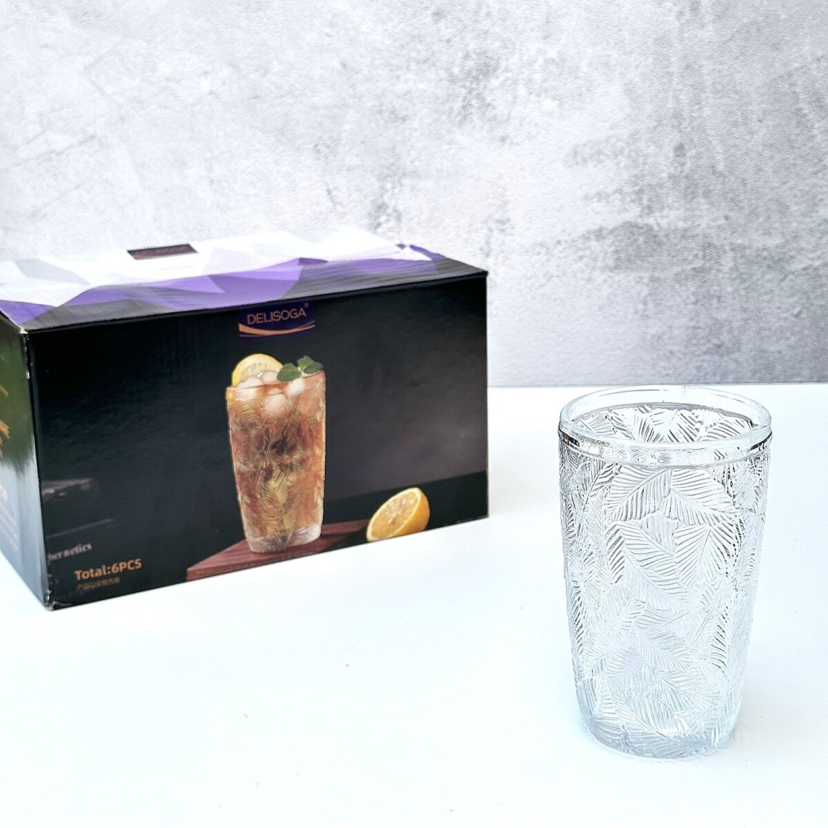 Juego De 6 Vasos Vidrio Labrado 380ML 