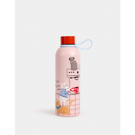Botella De Acero De 500ml Con Strap De Silicona Rosa Claro