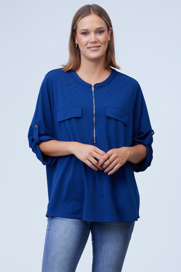Blusa Oversize Zip AZUL