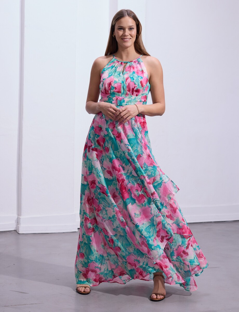 Vestido Noche Maxi - Multi/rosa 