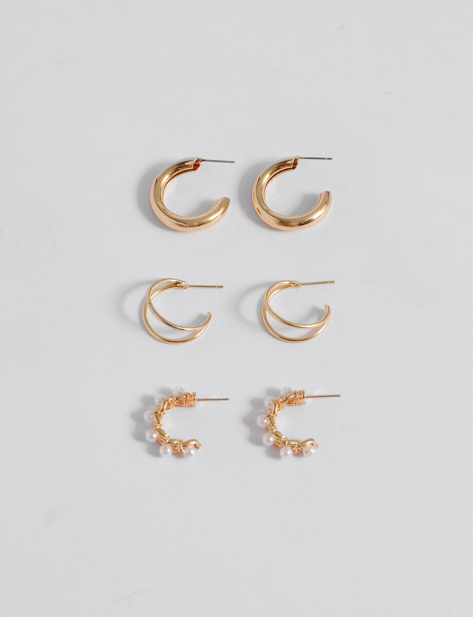 Set de 3 aros detalle perlas - dorado 