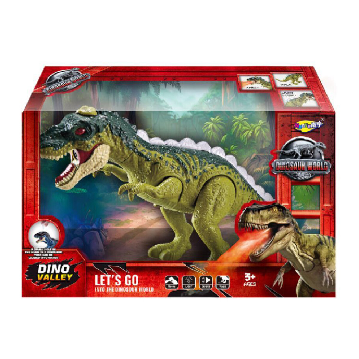 Dinosaurio T-Rex Juguete con Movimiento Sonidos Luz y Fuego - Verde 