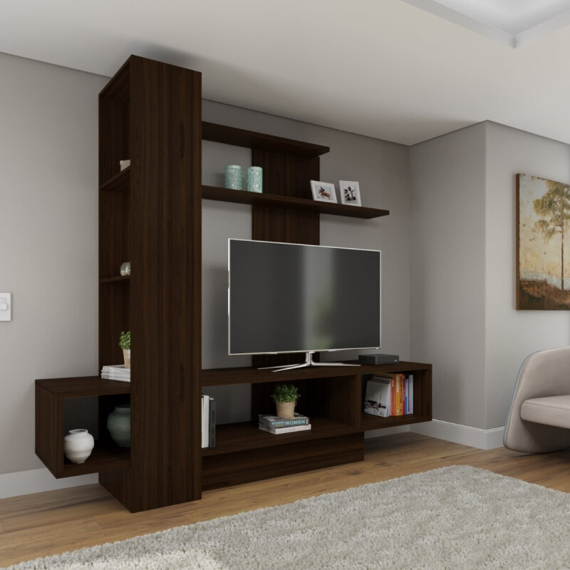 Rack Para Tv Estantes Modular Living Mueble - La Tentación Color Marrón Oscuro Rack Para Tv Estantes Modular Living Mueble - La Tentación Color Marrón Oscuro