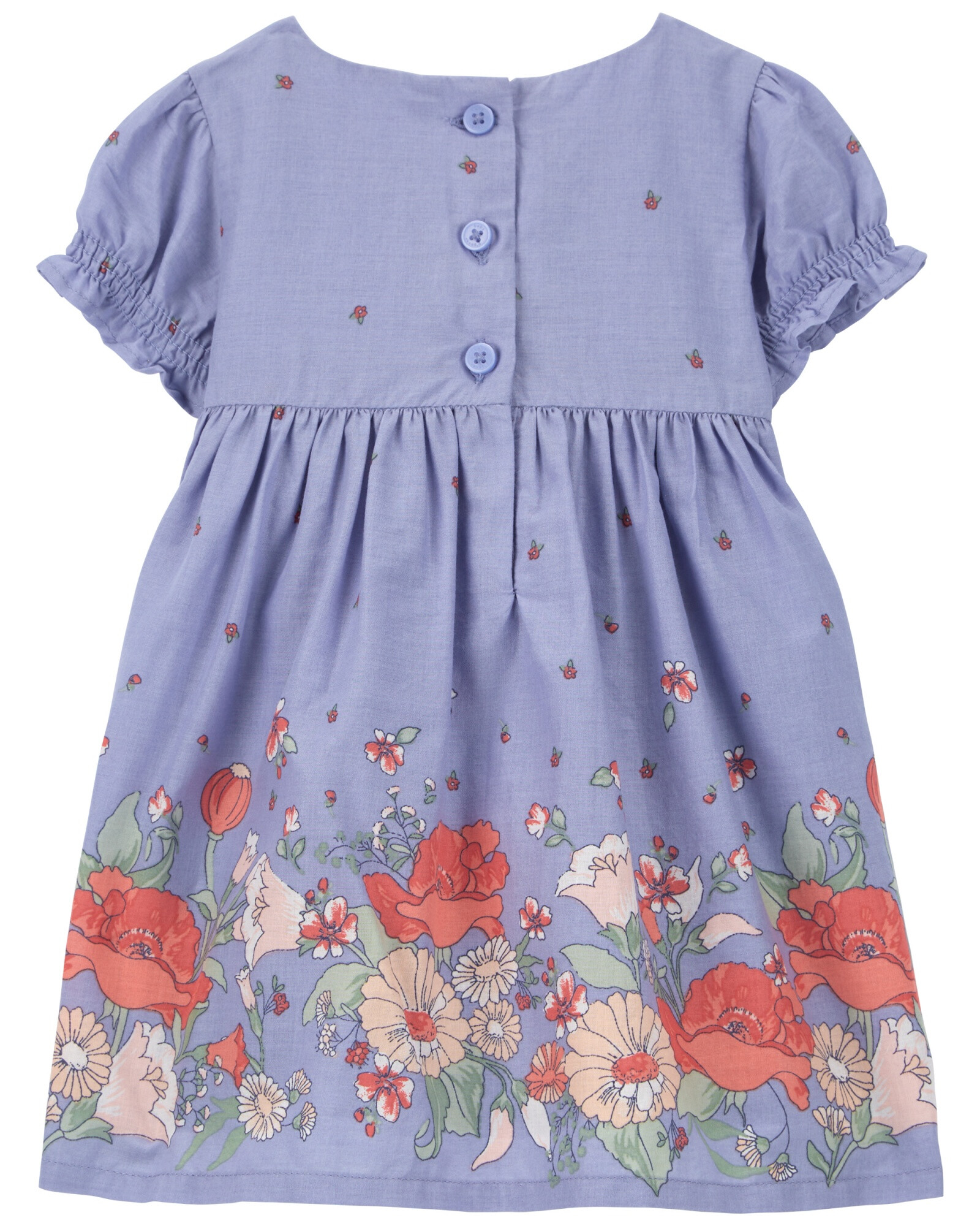 Vestido de algodón, mangas abullonadas, diseño floral Sin color