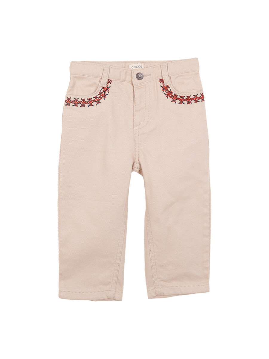 Pantalon Recto Con Bordados Piedra