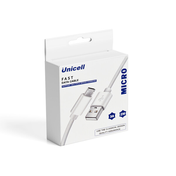 Cable Unicell microUsb 2 metros color blanco Cable Unicell Microusb 2 Metros Color Blanco