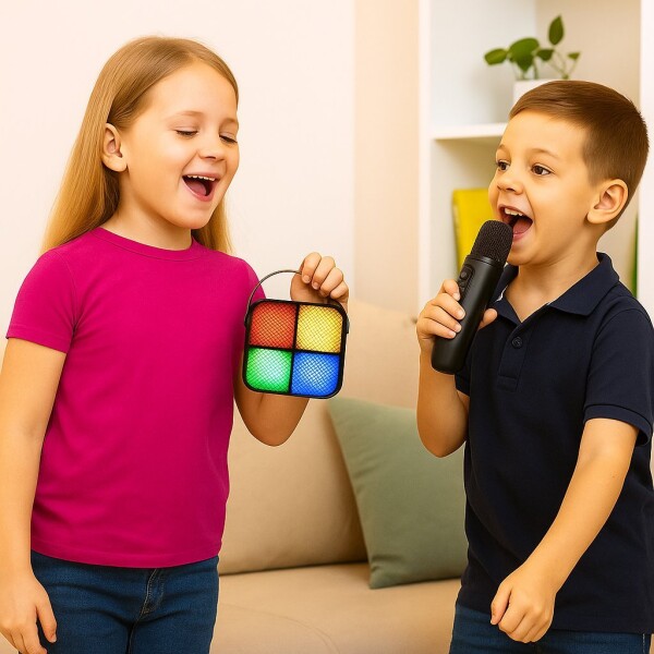 Parlante Bluetooth Karaoke Con Micrófono Y Luces Portatil Ax Variante Color Negro