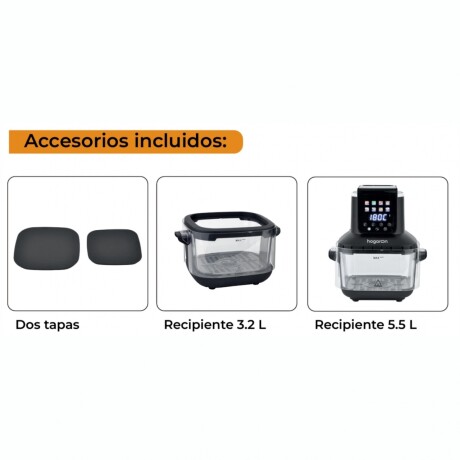 Freidora De Aire De Vidrio HOGARON HGAF55BK 5.5L + 3.2L Doble Recipiente Con Tapa 1400W Panel Digital 8 Programas Freidora De Aire De Vidrio HOGARON HGAF55BK 5.5L + 3.2L Doble Recipiente Con Tapa 1400W Panel Digital 8 Programas