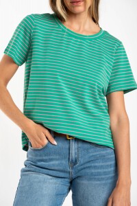 Remera Algodón A Rayas Verde