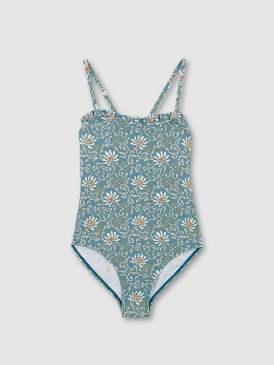 Bañador Estampado Flores Azul Pato