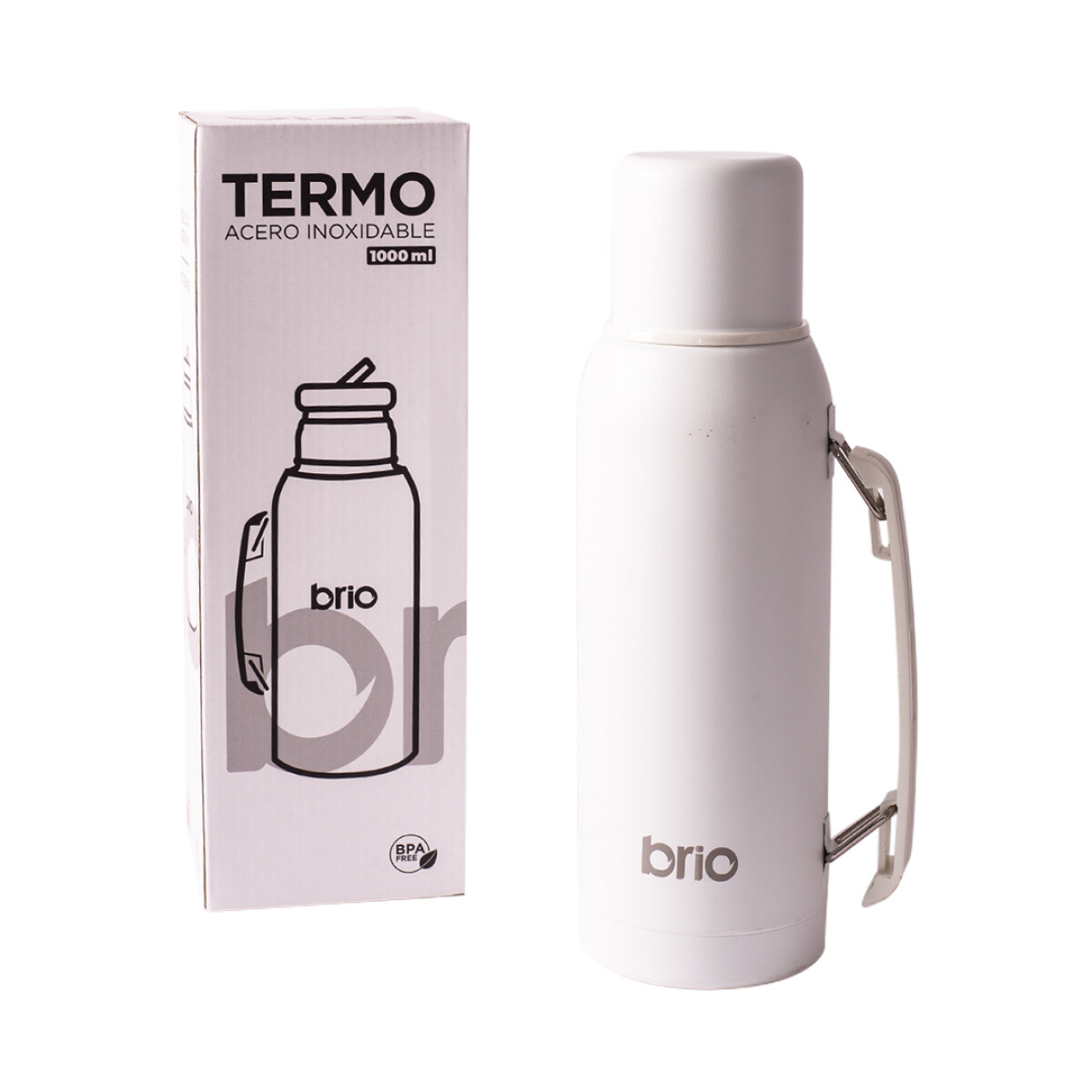 Termo 1 Litro Acero Inox Brio Con Tapón Hueco Anti Derrame - Blanco 