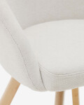 Silla giratoria Marvin chenilla beige y patas de madera maciza de haya acabado natural