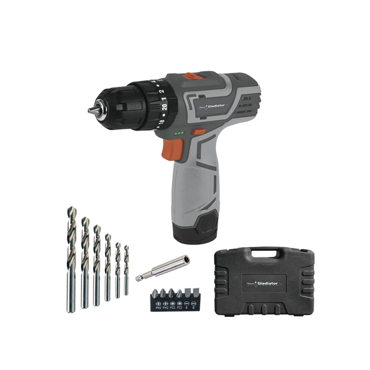 Taladro Gladiator Atornillador 10MM Rec. 12V - Con Bateria y Cargador en Kit 