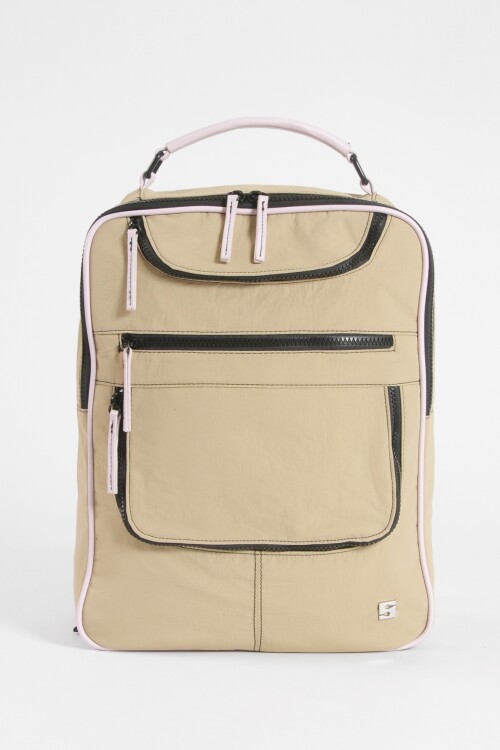 Mochila porta laptop cierres beige