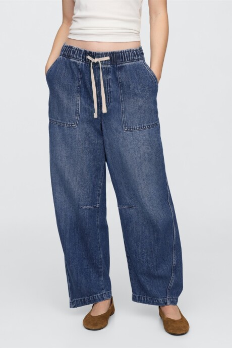 Jean Barrel Pull On Mujer Medium Wash