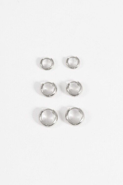 Set de tres aros gruesos acero plateado