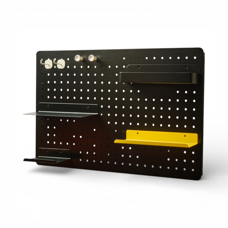 Panel perforado pegboard metálico organizador de pared 60x40 cm – Multiuso para el hogar Negro