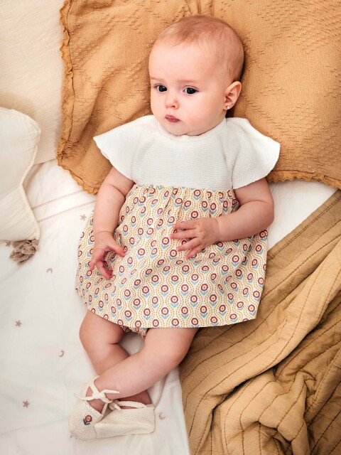 Vestido Estampado Combinado Punto Blanco