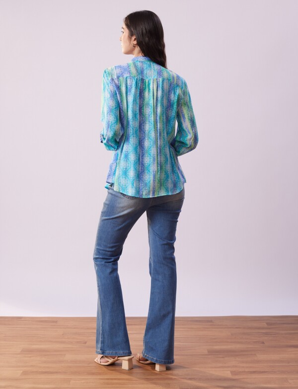 Blusa Gasa Print MULTI/CELESTE