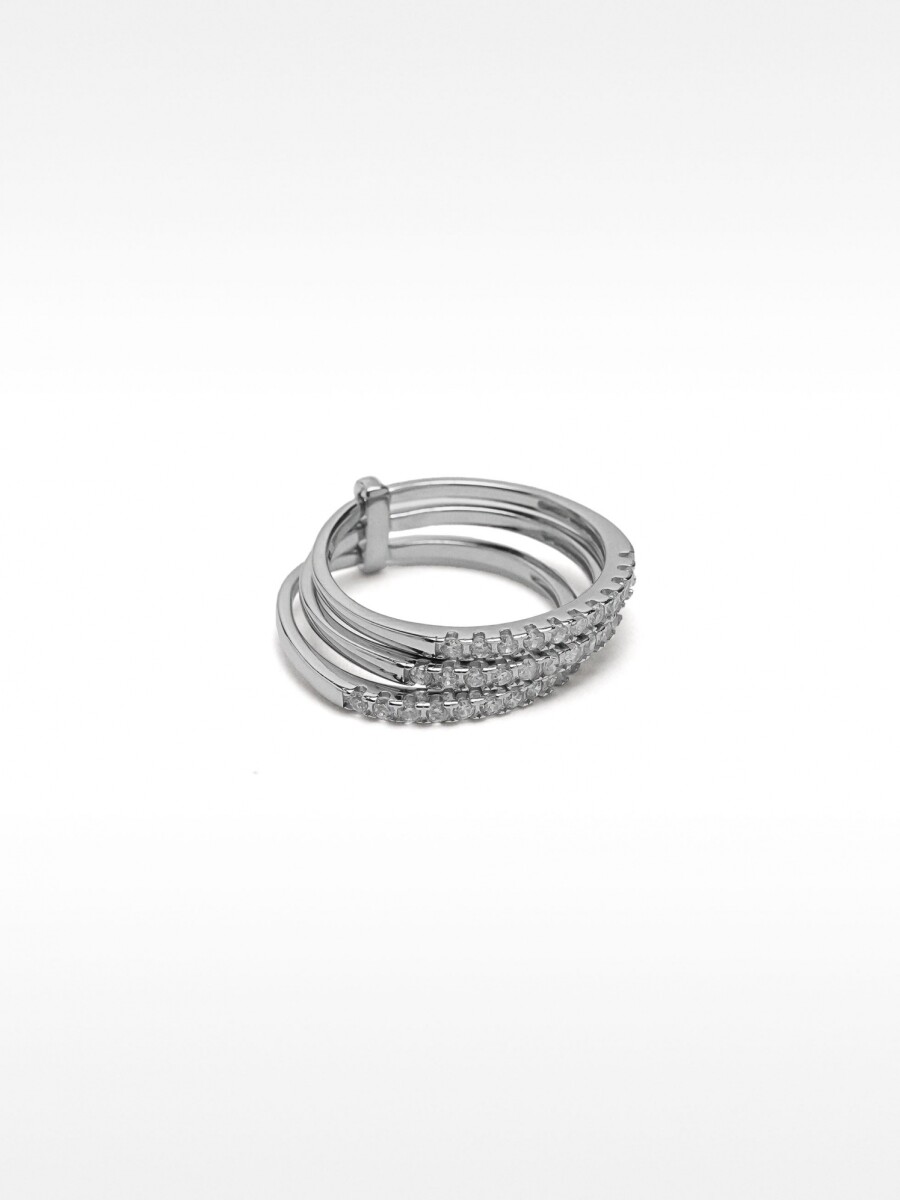 Anillo Triple Con Circonitas - Plata De Ley 925 plateado