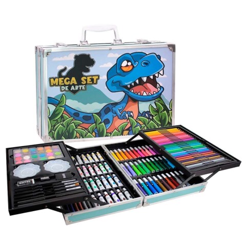 Set Valija Maletín Arte Escolar Didáctico 145 Piezas Pintar Variante Diseño Dinosaurio