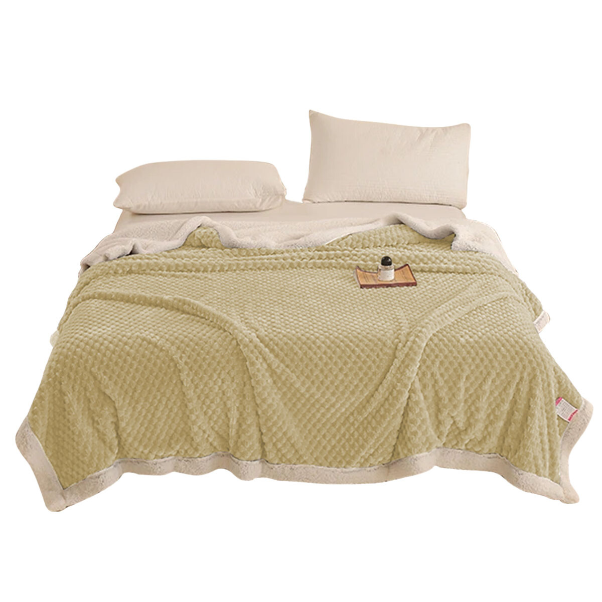 Frazada Polar 2Pzas Doble Cara Texturizada y Símil Corderito - Beige Claro 