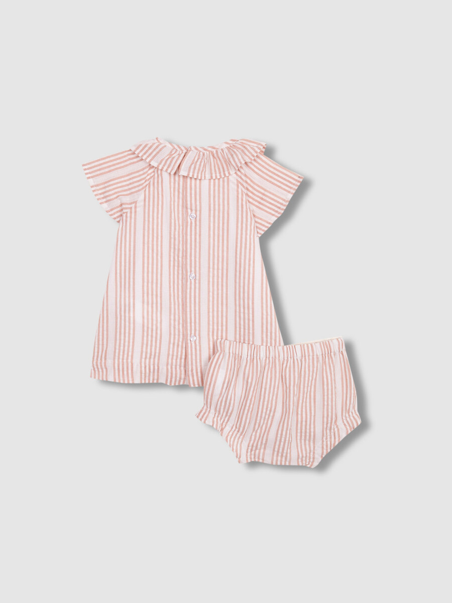 Vestido Corto De Rayas Nude