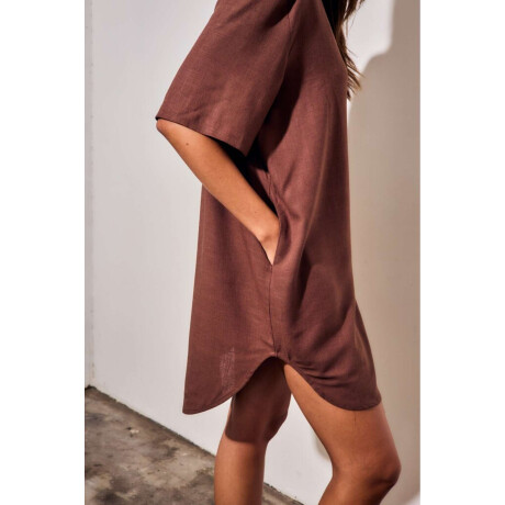 Vestido Camisero Con Lino Marron