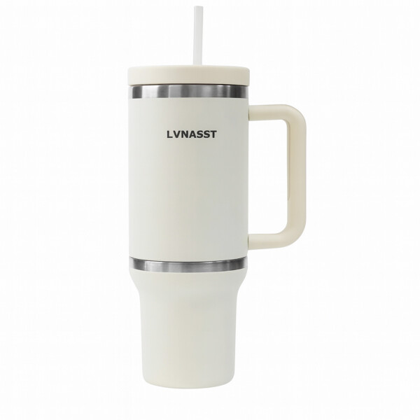 Vaso Térmico Acero inoxidable Doble 890ml + 295ml C/pajita Color Blanco