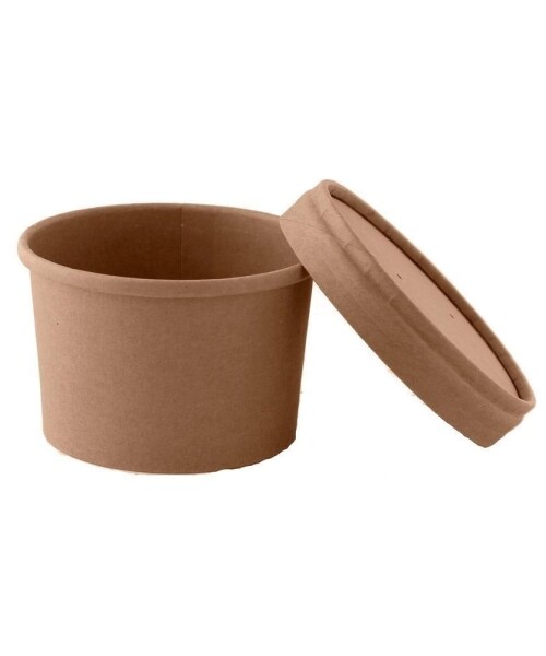 Recipiente kraft impermeable con tapa 230 ml - 25 unidades Recipiente kraft impermeable con tapa 230 ml - 25 unidades