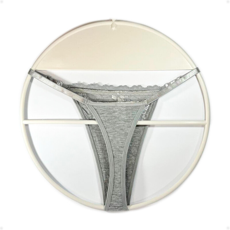 Tanga Colaless Ajustable De Encaje Gris