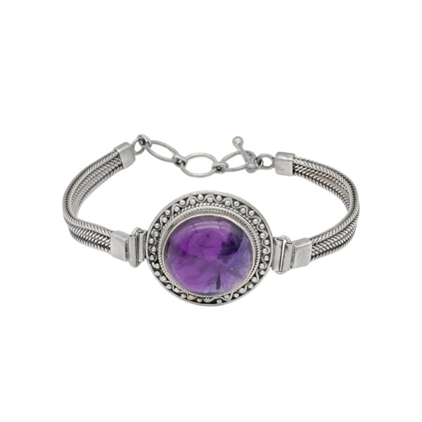 Pulsera Circulo-Plata 925-Piedra Amatista-PU3408 conpiedra