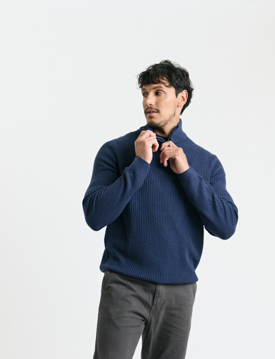 470587 SWEATER PUNTO MEDIO CIERRE HARRY Azul Oscuro