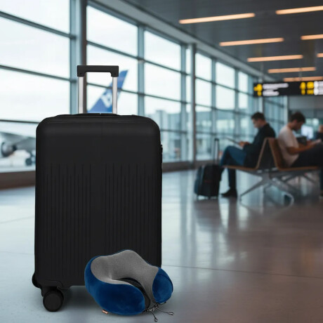 Set Valija Grande Rígida + Almohadón Cervical Memoria Azul Negro