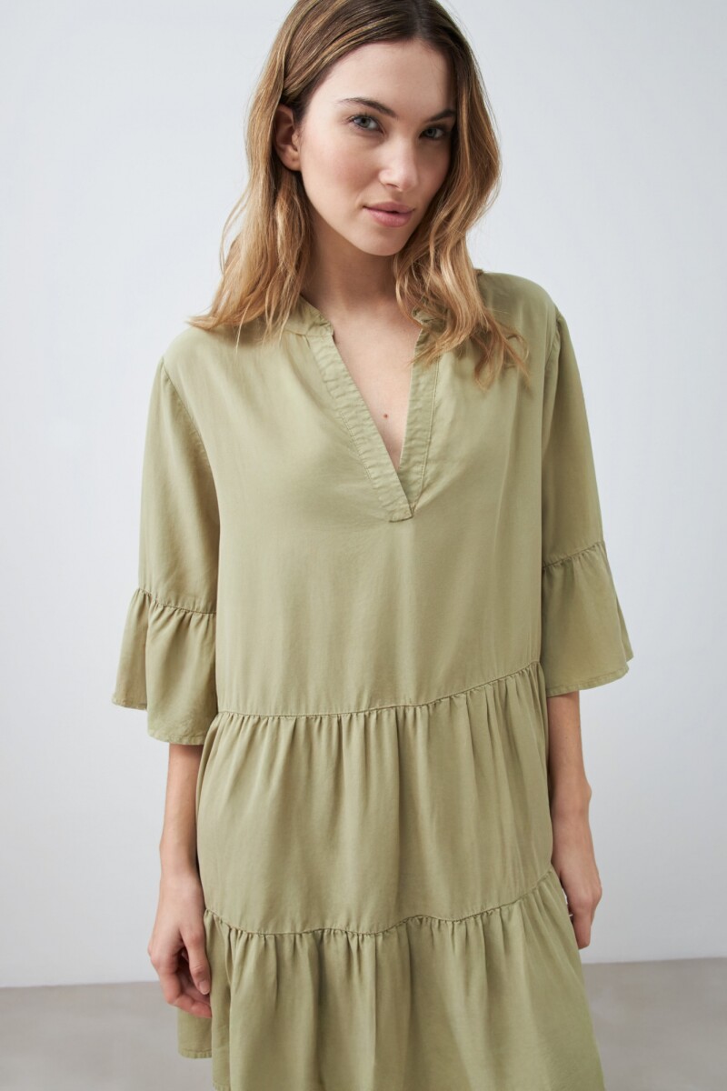 Vestido midi de lyocell verde oliva