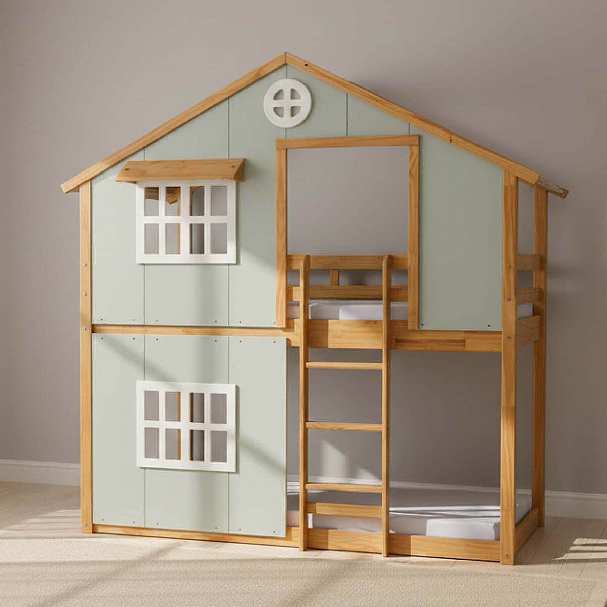 CUCHETA CASITA KIDS - 1 PLAZA MDF VERDE LYON 