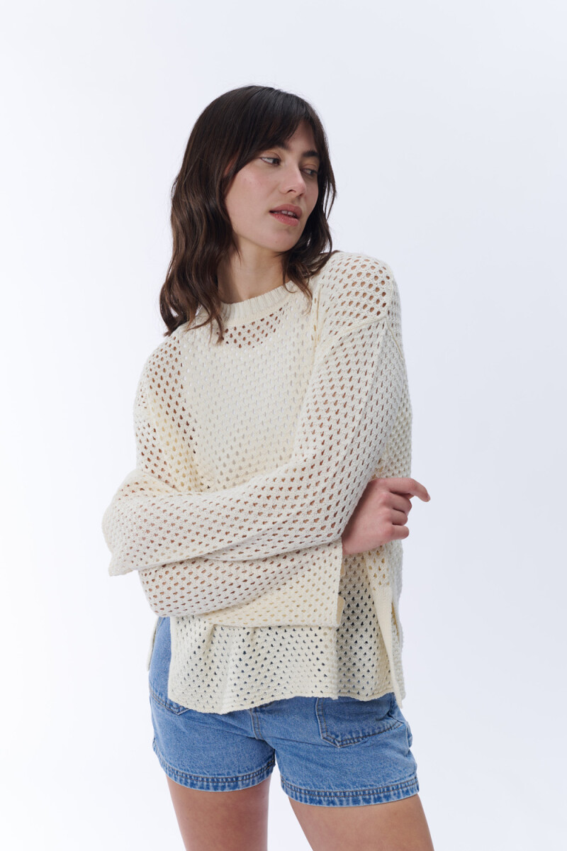 Sweater Tejido Calado Crudo