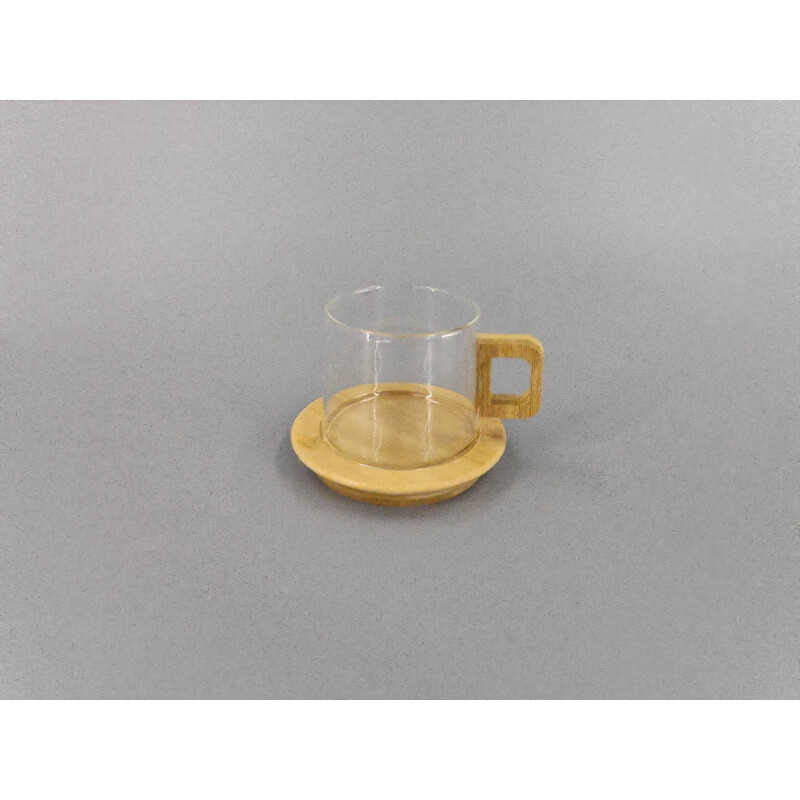 Mug de Vidrio con Base y Asa de Bambu Mug de Vidrio con Base y Asa de Bambu