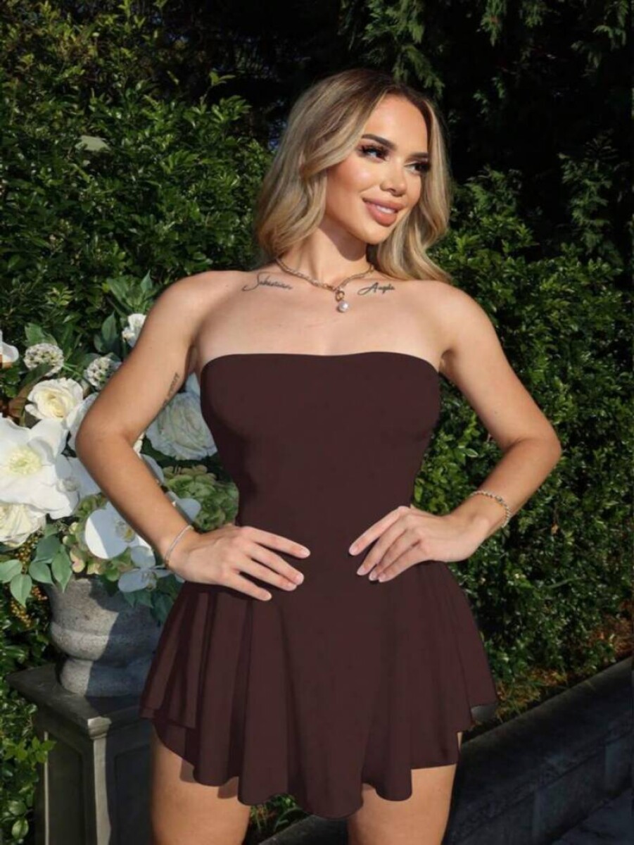 VESTIDO STRAPLESS MARRON 