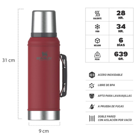 Combo Stanley Termo Classic 940ml + Mate en Acero Inox. 230ml + Bombilla Spoon Rojo