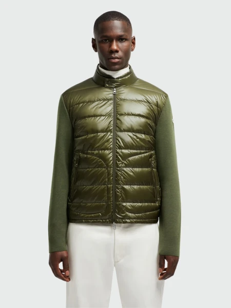 Moncler - Cárdigan acolchado con Lana con Cremallera Verde