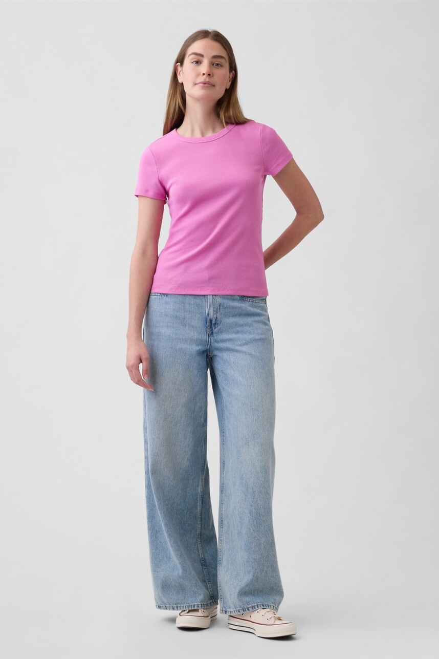 Remera Rib Manga Corta Mujer Indie Pink