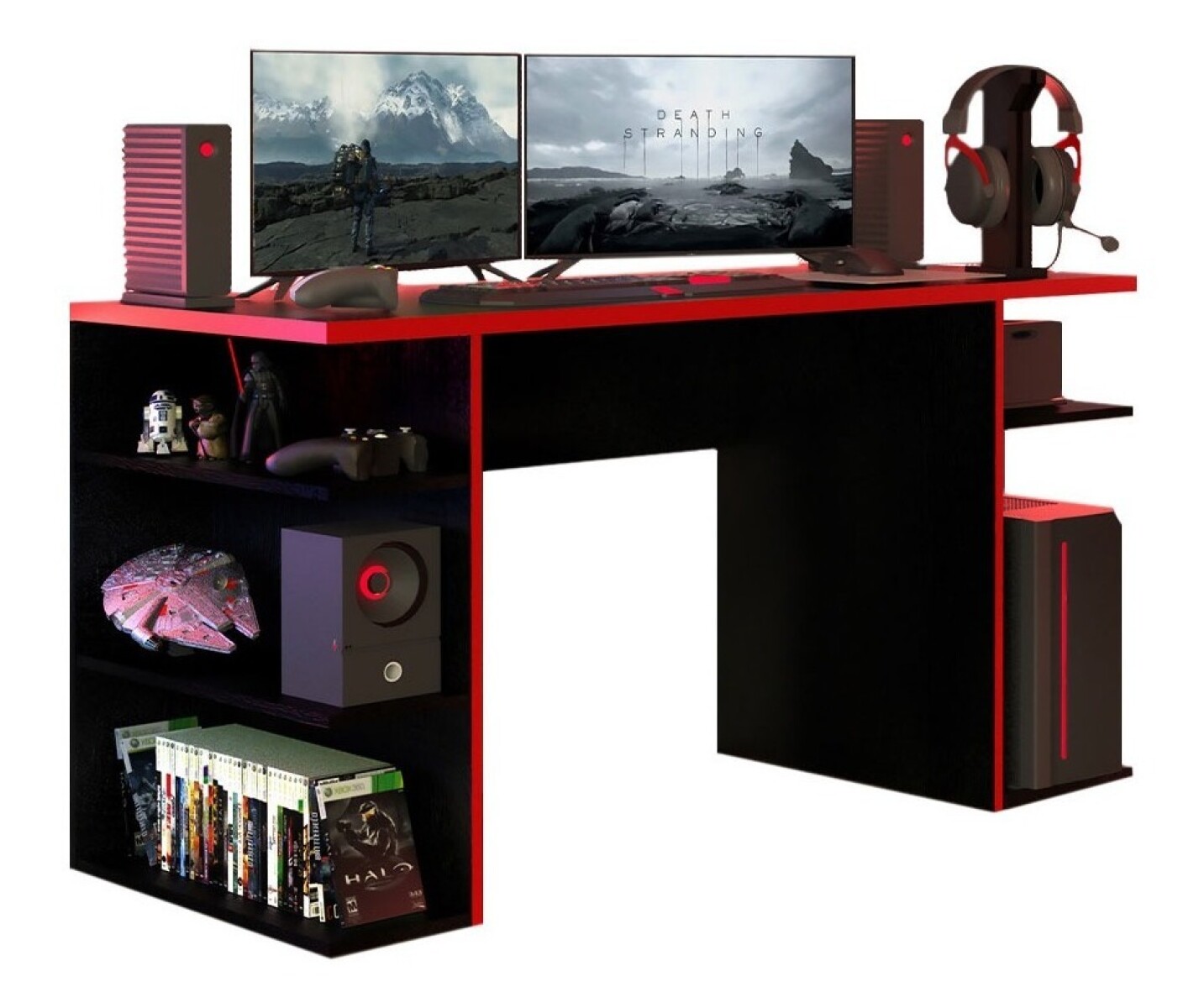 Escritorio Mesa Pc Gamer Pro Laptop Estantes Gaming Calidad - Rojo 