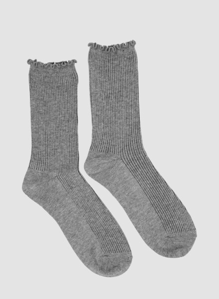 Medias de algodón dama. con terminacion en puño con volado. Gris melange