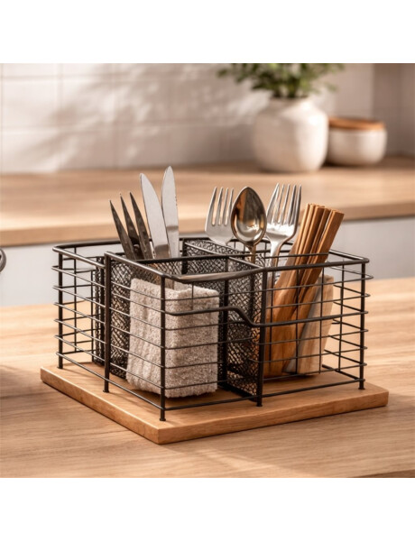 ORANIZADOR 21X17X17CMS ACERO NEGRO Y BAMBU ORANIZADOR 21X17X17CMS ACERO NEGRO Y BAMBU