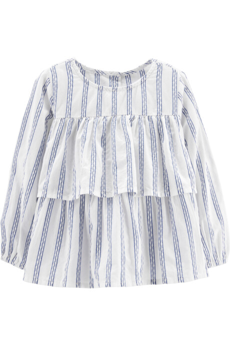 Blusa Manga Larga de algodón a Rayas Con Volado 0