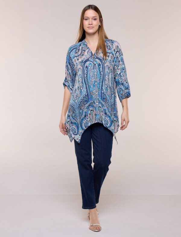 Blusa Holgada Manga 3/4 Roll-up AZUL/MULTI