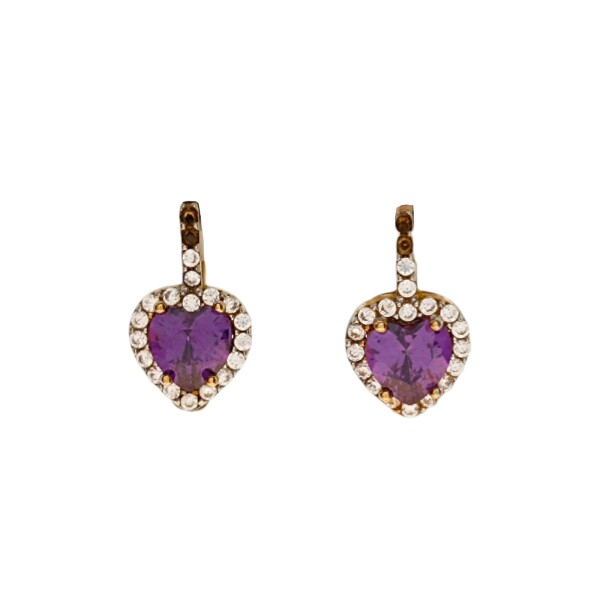 Caravanas pendiente Amatista corazón- Oro bajo - Amatista y Zirconia - CA8069 conpiedra