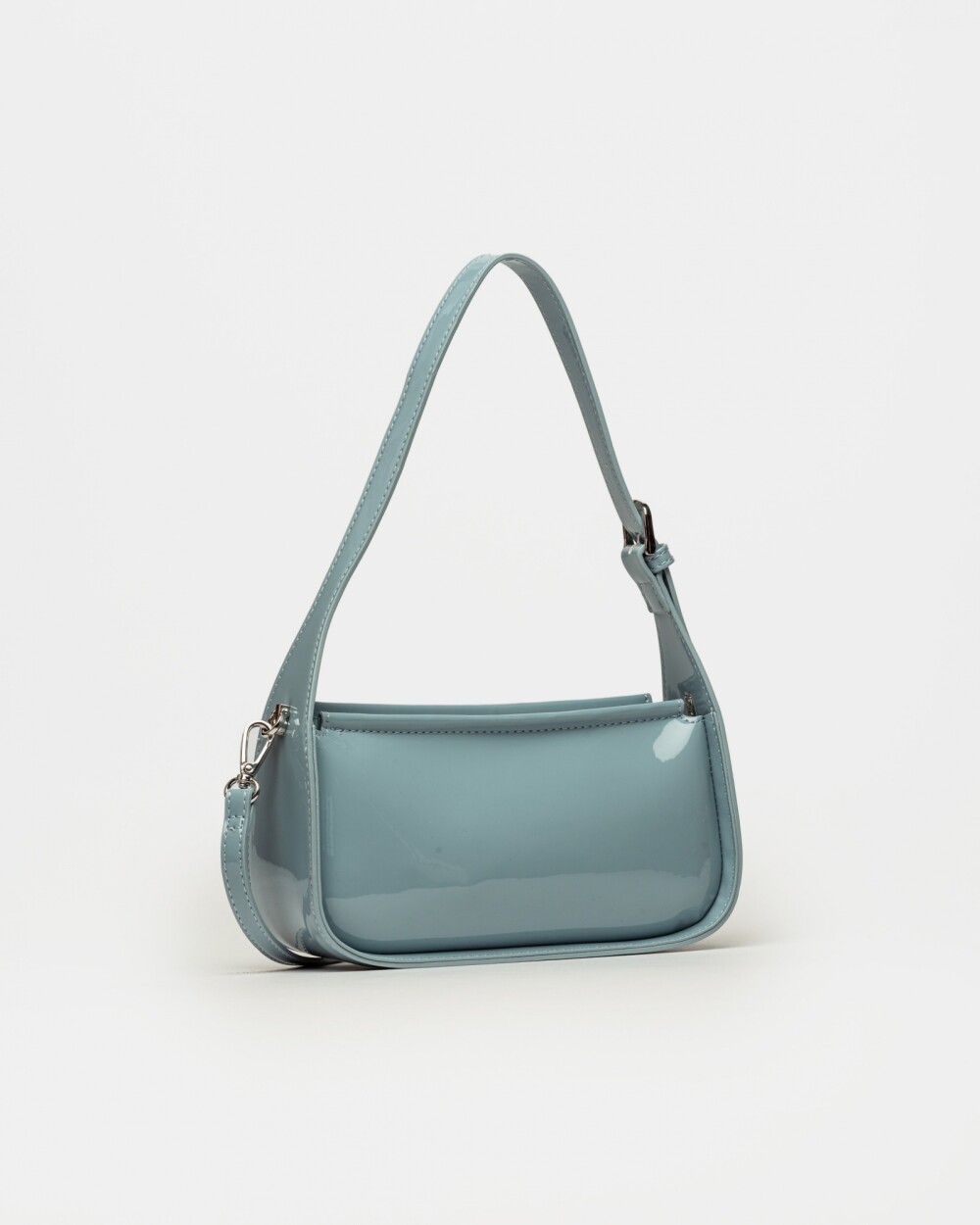 Cartera al hombro Leaf en efecto cuero charol Celeste