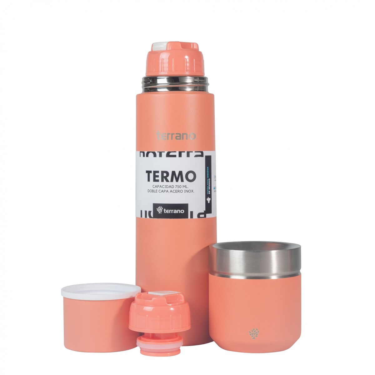 Kit Termo Acero Bala 750mL + Mate Folkie - Coral 